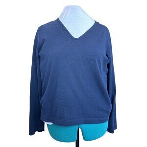 Jones New York Tee Blue Women L V-neck Long Sleeves
